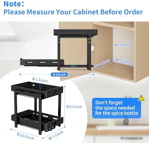 BOIVSHI Spice Rack Organizer for Cabinet, 7.5''Wx10.8''Dx9.2''H - Image 3