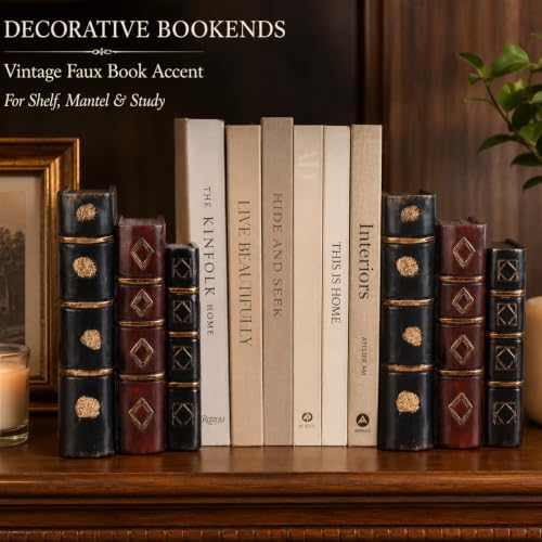 Decorative Bookends Vintage Cross Design, Resin Faux Book Stack Antique Shelf Decor, Antique Vintage Decoration for Home Office Library Old World Farmhouse Style - Image 6