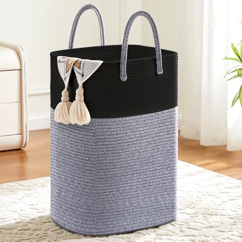Laundry Basket,Woven Cotton Rope Laundry Hamper,Versatile Storage for Dirty Clothes,Baby Toys,and Blankets in Bathroom, Nursery,and Living Room (Black, 60L) by Artfeel