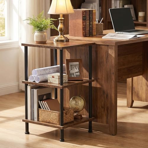 HOOBRO 3-Tier Corner Shelf Stand, Corner Square Rack Display Shelf, Tall Storage Plant Stand, Bookcase for Small Spaces, Living Room, Home Office, Kitchen, Rustic Brown and Black BF153CJ01 - Image 2