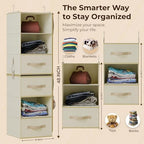 6-Shelf Hanging Closet Organizer With Drawers – Foldable 6 Tier Hanging Closet Shelves for Clothes, Shoes & Purse Hanging Storage Organizer with 3 Separable Drawers & 6 Large Mesh Pocket (Beige) - Image 2