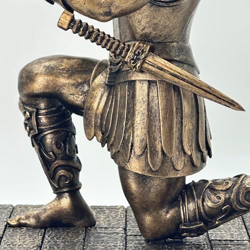 Roman Warrior Pen Holder knight Desktop Organizer and Accessories Resin Pen Holder as Gift with Short Swordfor Office and Home (Antique Bronze) - Image 3