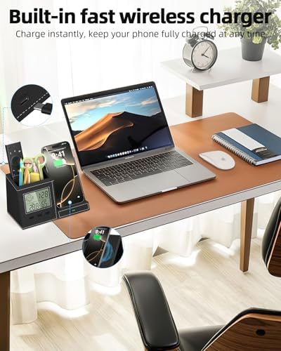 Desk Organizer with Wireless Charger, Digital Clock, Thermometer - Image 2