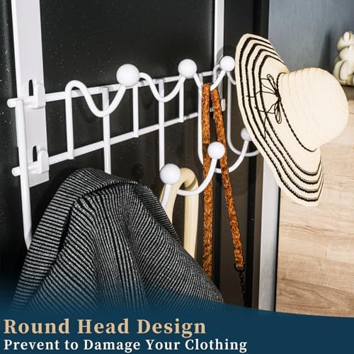Consumest Over The Door Hooks Organizer - 3 Tier Door Hanger with 9 Coat Hooks & 2 Mesh Basket, Back Storage Organizer Hanging Towels for Bathroom, Bedroom, White - Image 4