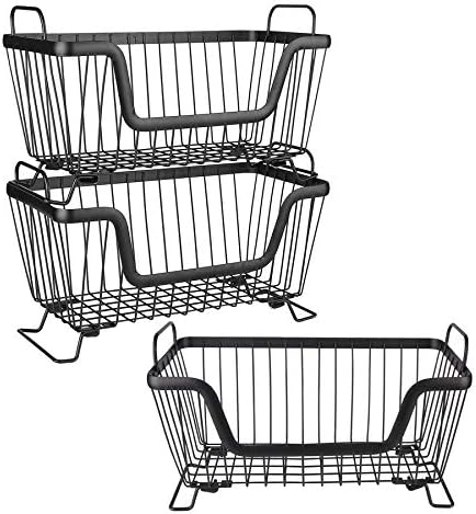 LOTTS Stackable Wire Basket, Metal Pantry Basket, Storage Organizer Bin with Handles, Fruit Basket for Kitchen Cabinets, Pantry, Closets, Bedrooms, Bathrooms (12.66.57.6") - 3 Pack by LOTTS