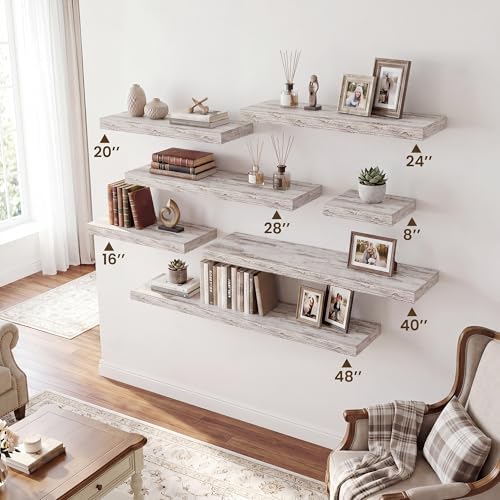 RICHFOCUS Long Floating Shelves for Wall 2Pack|Rustic White|40" Lx8 D - Image 5
