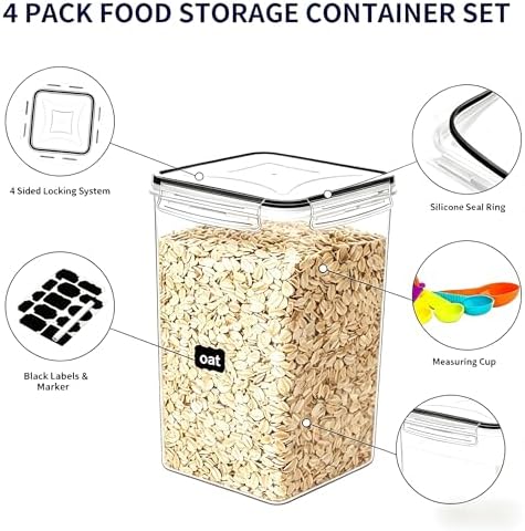 4pc 6.5L Large Airtight Plastic Canisters with Lids, Cups & Labels - Image 3