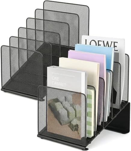 LEKETREE File Organizer for Desk, File Folder Organizer with 5-Section Vertical Rack, Suitable for Home Office Document Organization and Storage(Black 2-Pack) by Stylishworkspaceeffortlessorganization