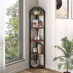 Fun Memories 5 Tier Corner Shelf, 70” Corner Shelf Stand, Corner Bookshelf Plant Stand, Storage Shelf for Bathroom, Living Room, Kitchen,Home Office, Brown by FunMemories