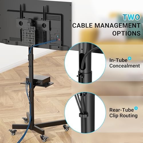 BONTEC Rolling TV Stand with Pegboard Storage for 32–65 Inch TVs, Black - Image 4