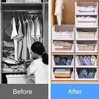 Folding Wardrobe Storage Box 4-Pack Plastic Drawer Organizer Stackable Shelf Baskets Cloth Closet Containers Bin Cubes,Home Office Bedroom Laundry Fold Pull Out Dividers for Clothes,Toys White - Image 6
