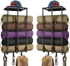 2 Pack Camping Chair Storage for Garage, Metal Camping Chair Rack for Garage Storage, Beach Chair Rack, Umbrella Holder, Wall Holder Rack with Floating Shelf & 3 Hooks for Garage Organizer by WAUTENANTY