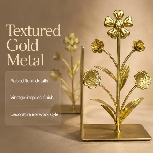 Book Ends Decorative Bookends for Shelves, Floral Bookends Book Stoppers, Elegant Bookshelf Decor Flower Design for Home Office Desk Room Decor - Image 4