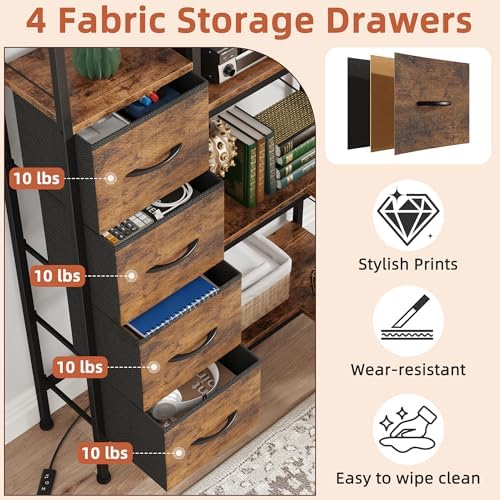AFLUI 5-Tier Corner Bookshelf with LED Light Strips, 4 Fabric Drawers - Image 4
