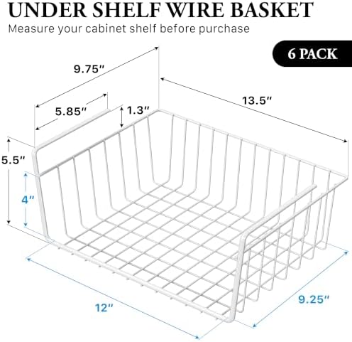 Simple Houseware 6PK Under Shelf Basket, White - Image 2
