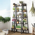 Hoctieon Corner Shelf, 5-Tier Corner Bookshelf, Rustic Ladder Shelf, Industrial Display Stand for Living Room, Kitchen, Home Office, Balcony, Small Space, Metal Frame, Black - Image 4