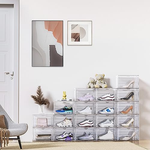 8 Pack XL Shoe Storage Box Organizer,Drop Side Large Shoe Boxes Clear Plastic Stackable Container,Magnetic Sneaker Display Case, Fit up to US 13（13.4”x 10.6”x 8.3”(8 Pack Black) - Image 2