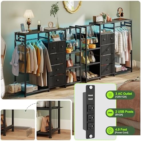 YOSHOOT 55" Dresser with Hanging Rack & Purse Organizer, Closet Dresser - Image 6