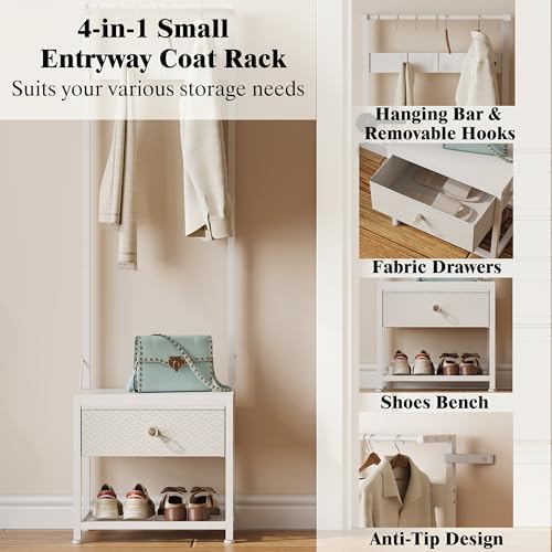 LUMTOK Hall Tree with Shoes Bench Storage,Small Coat Rack with Drawers - Image 2