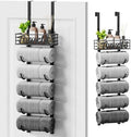 SWTYMIKI Hanging Towel Racks for Bathroom - 6 Tier Over The Door & Wall Mounted Bath Rolled Towel Storage Organizer Holder for Small Bathroom, RV, Camper, Black (Patented) by SwtyMiki-TidyHomeSweetLife