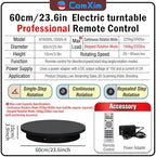23.6In Remote Large Motorized electric turntable Rotating platform Photography Turntable Motorized lazy susan Base giratoria para for Photography,3D Scanner,Heavy duty display(Load Range:220~500lbs) - Image 2