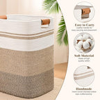 Laundry Hamper, 95L Tall Laundry Basket with Leather Handles, Rectangle Large Clothes Hamper for Organizing, Cotton Woven Laundry Baskets Storage Hampers for Bedroom, Nursery, Living Room - Image 6
