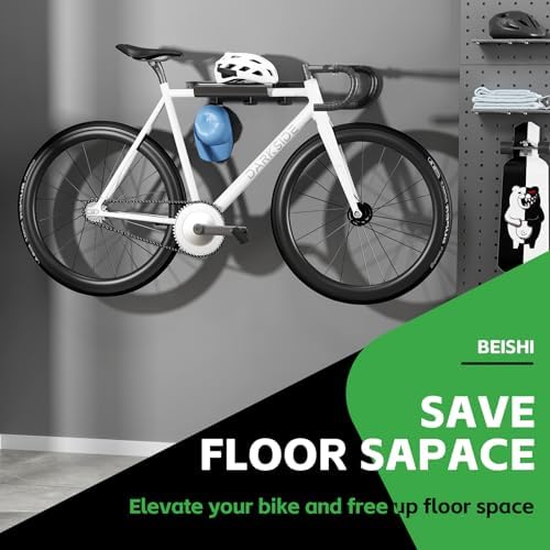 Bike Wall Mount Rack with Shelf and Hooks Saving space - Image 2