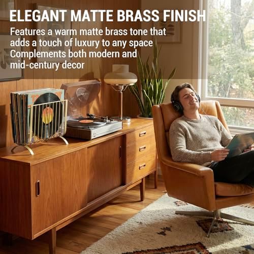 MyGift Brass Metal Mid-Century Wire Magazine Rack – Deluxe Tabletop or Floor Standing Sling Basket for Magazines and Newspapers - Image 3