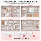 24 Pcs Clear Adjustable Drawer Organizer, 3-Size Expandable Desk Drawer Organizer Box, Acrylic Storage Bins for Makeup, Cosmetic, Kitchen Utensils, Bedroom Dressers Tool Organizer for Gadgets (24) - Image 3