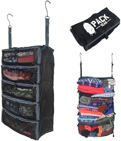 Pack Gear Hanging Suitcase Organizer - Our Large Hanging Luggage Organizer Fits Any Suitcase - Our Packing Cubes For Travel Uses Mesh Windows to Make it Easy to Find your Clothes (Black, L) by PackGear