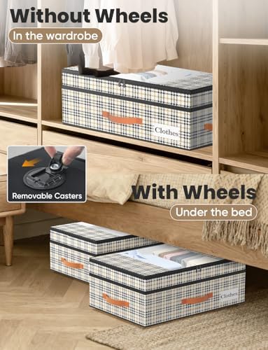 TOSKING 2-Pack Under Bed Storage Drawers with Wheels, 6 Vacuum Bags, Adjustable Height 7.9-10.2", 63L/80 lbs Clear Lid Rolling Bin, 900D Oxford, Space Saver for Dorm Bedroom Clothes Shoes, Houndstooth - Image 6