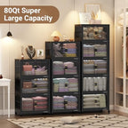 BROVIEW 400Qt Stackable Storage Bins with Lid, Extra Large Closet Organizer Collapsible Drawer Boxes with Wheels, Folding Plastic Cabinet Containers for Home Kitchen Room Organization, 5Pack Black - Image 6