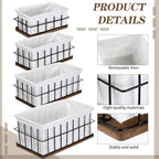 4 Pack Metal Basket with Liner Wooden Bottom Bathroom Baskets Organizer Multiple Sizes Wire Storage Rustic Farmhouse Decor for Home Kitchen Toilet Cabinets Pantry Laundry Room - Image 4
