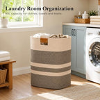Laundry Hamper, Cotton Rope Laundry Basket with Leather Handles, 22.5-Gallon/85 L Large Clothes Hampers for Laundry, Woven Laundry Baskets for Blankets, Clothing, Bedroom, Living Room, Nursery - Image 6