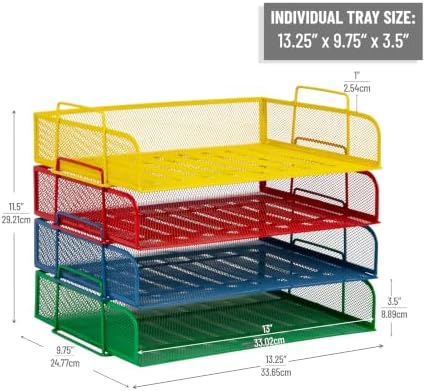 Mind Reader Stackable Paper Tray, Classroom Organizer, File Storage, Teachers, Metal Mesh, 4 Pcs., Multi-Colored - Image 3