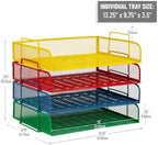 Mind Reader Stackable Paper Tray, Classroom Organizer, File Storage, Teachers, Metal Mesh, 4 Pcs., Multi-Colored - Image 3