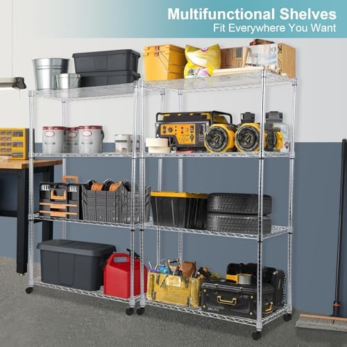 Whitmor 4 Tier Storage Shelves, Heavy Duty with Wheels, 400 lbs Capacity per Shelf, Max 1600 lbs Total, Adjustable Steel Organizer for Garage, Kitchen, Bathroom, 36" L x 18" W x 59" H, Chrome - Image 5
