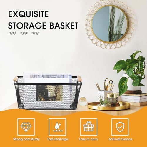 Ziliny 4 Pcs Mesh Wire Baskets for Organizing, Large, Black - Image 3