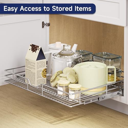 Pull Out Cabinet Organizer, 30" W x 21.5" D, Heavy Duty Chrome Slide Out Shelf for Wide Base Cabinets, Sliding Wire Basket Drawer for Pots, Pans, Appliances & Pantry Storage - Image 6