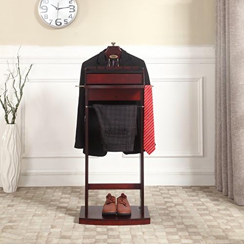 Proman Products Excalibur Wardrobe Wood Valet Stand with Power Extension, Large Storage Compartment, Contour Hanger, Trouser Bar, Tie & Belt Hooks and Shoe Rack - VL16200 - Image 3
