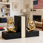 Black and Gold Reading Thinker Statue Bookends Set of 2, Resin Shelf Decor - Image 4