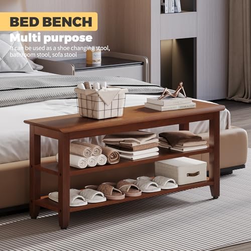 Wood Shoe Bench for Entryway,Bench with Shoe Rack,Storage Shoe Organizer for Hallway,Living Room,Bedroom (Brown, 39.37''W×11.81‘’D×17.71‘’H) - Image 4