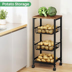 SNTD Fruit Basket Stand for Kitchen with Pull Out Vegetable Baskets, Black - Image 5