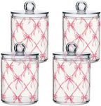 4 Pack Holder Dispenser with Lid Pink Bow Plaid Pattern Clear Vanity Canisters Jars Cotton Balls Pads Swabs Holder for Bathroom Office Dresser Organization - Image 7
