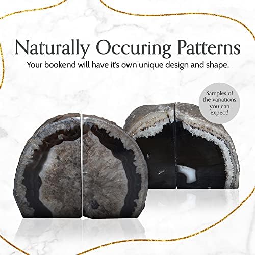 Nature's Decorations A Quality Black Agate Geode Bookends - Heavy Duty with Non-Skid Rubber Bumpers for Shelves, Office, Home Decor - Cool Crystal Stone (1 Pair 4-6 LB) - Image 6