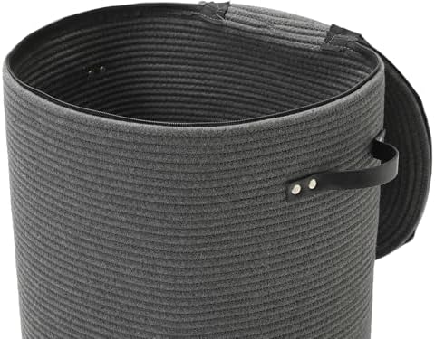 16"x20" Extra Large Cotton Rope Basket with Zipper Lid, Woven Laundry Hamper and Blanket Storage Basket, Round Clothes Bin for Living Room Bedroom, Dark Grey - Image 3