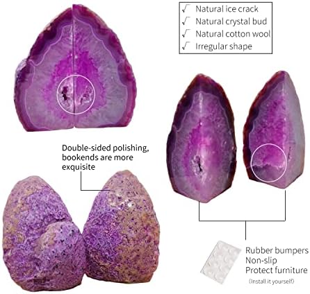 Agate Geode Bookends Dyed Pink 4-5 Lbs Large Stone Bookends 1 Pair Decorative Bookends for Shelves - Image 3