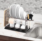 Simple Houseware 2-Tier Dish Rack with Drainboard, Bronze - Image 3