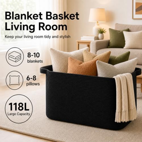 OIASKET 118L Extra Large Blanket Basket Living Room, 24.8"x17.7"x16.2" - Image 2