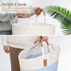 Large Laundry Basket, Laundry Hamper with Leather Handles, 90L Woven Dirty Clothes Hamper, Rope Hampers for Bedroom, Barthroom, Blue - Image 7